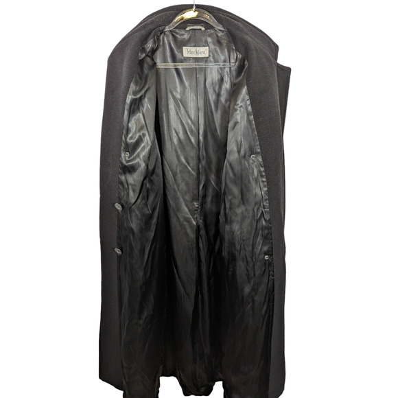 Vintage 80's MaxMara Made in Italy Black Wool Long Maxi Coat Double Breasted - Picture 8 of 12